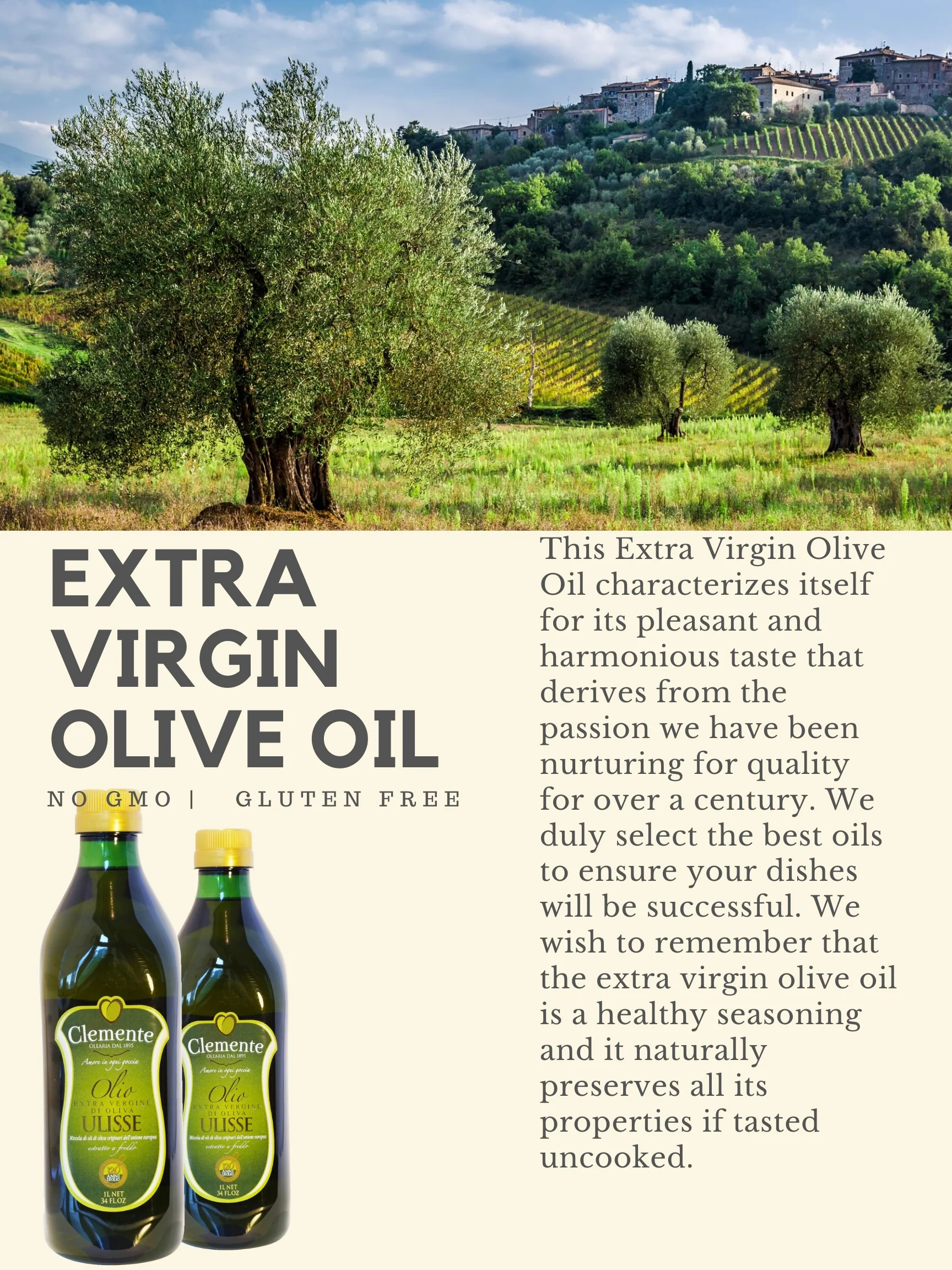 Clemente Ulisse Extra Virgin Olive Oil 34 fl.oz (1Liter) - Image 3
